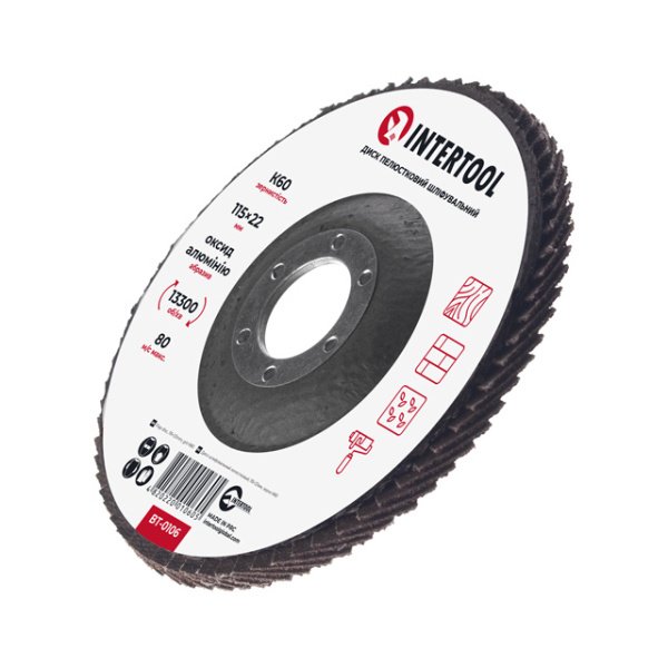 Диск шліфувальний пелюстковий 115x22 мм зерно K60 INTERTOOL BT-0106