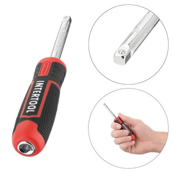 Набір інструментів STORM, 1/2" + 3/8" + 1/4", Cr-V, 171 од., головки: 4-32 мм, E4-E24, біти 74 од., подовж. головки: 4-22 мм, кейс INTERTOOL ET-8171