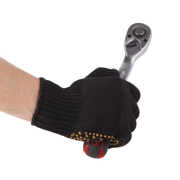 Рукавичка трикотажна, жовті ПВХ крапки, 60% бавовна / 40% поліестер, 10", клас в’язки 7, чорна, 90 г INTERTOOL SP-0128