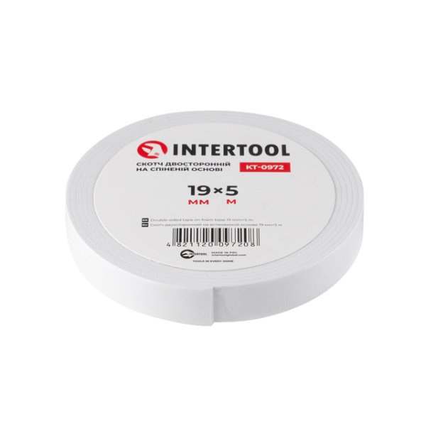 Скотч двосторонній 19 мм * 5 м на спіненій основі INTERTOOL KT-0972
