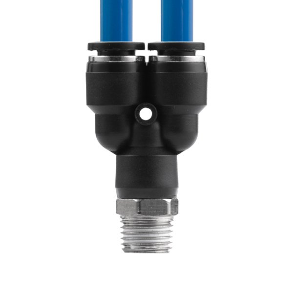 З'єднання цангове Y-образне для поліуретанових та ін. шлангів 8×8 мм, 1/4" зовнішня різьба INTERTOOL PT-2377