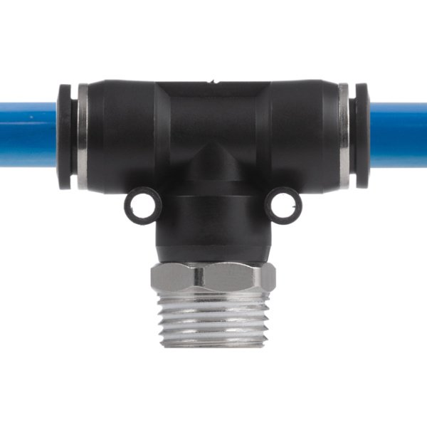 З'єднання цангове Т-образне для поліуретанових та ін. шлангів 12×12 мм, 1/2" зовнішня різьба INTERTOOL PT-2364