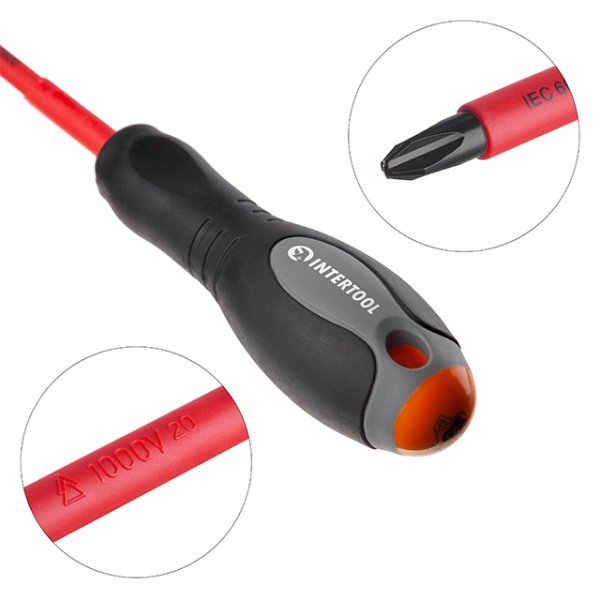 Викрутка хрестова ізольована, PH3, 1000 В, 150 мм INTERTOOL VT-3213