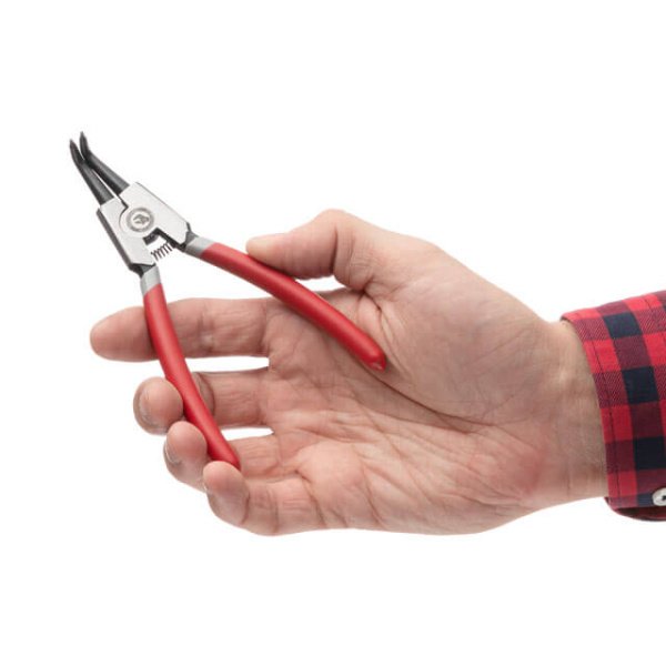 Щипці для зняття та встановлення стопорних кілець, 150 мм, вигнуті, на розтиск INTERTOOL HT-7008