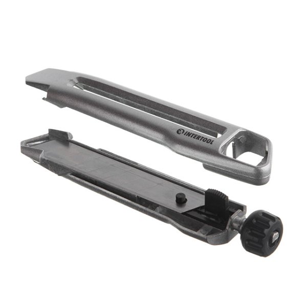 Ніж сегментним 18 мм, металевий, посилений, гвинтова фіксація INTERTOOL HT-0512