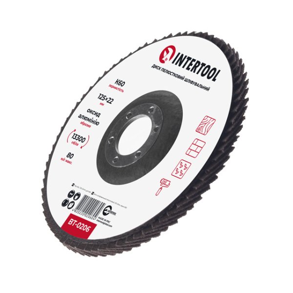 Диск шліфувальний пелюстковий 125 x 22мм зерно K60 INTERTOOL BT-0206