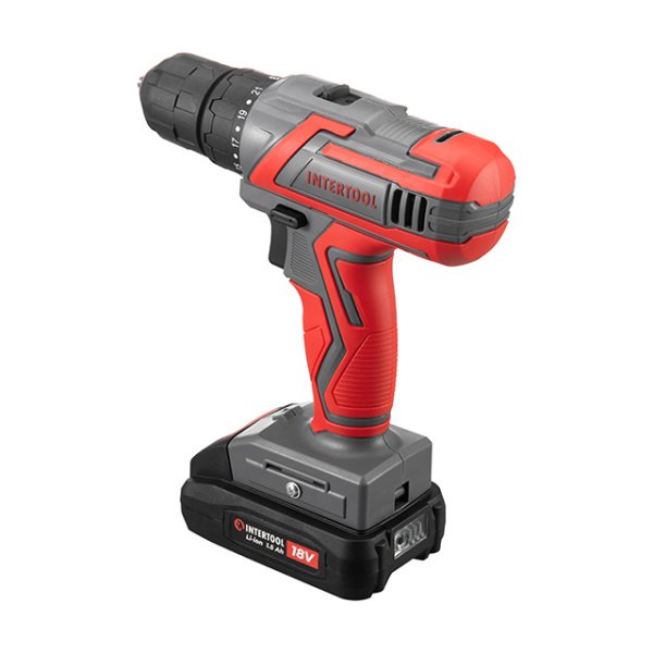 Дриль-шуруповерт акумуляторний 18 В, 17 Nm, 0-700 об/хв, 0.8-10 мм, Li-Ion, 1.5 Аг INTERTOOL DT-0315