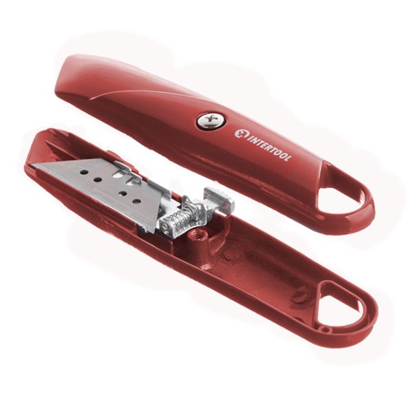 Ніж трапецієподібний, 60×19 мм, з висувним лезом, металевий корпус INTERTOOL HT-0505