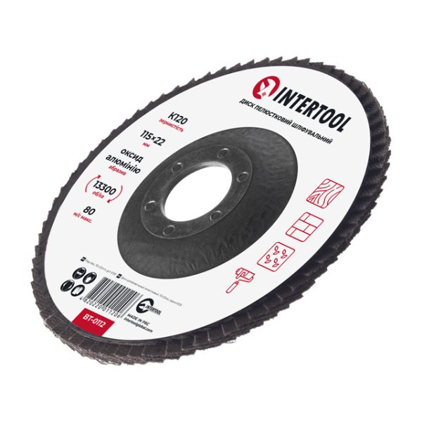 Диск шліфувальний пелюстковий 115 x 22мм зерно K120 INTERTOOL BT-0112