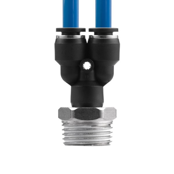 З'єднання цангове Y-образне для поліуретанових та ін. шлангів 6×6 мм, 1/2" зовнішня різьба INTERTOOL PT-2386