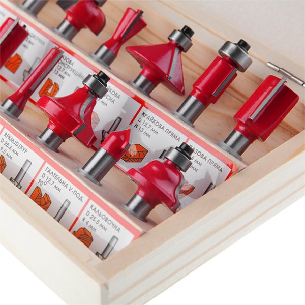 Набір фрез кінцевих по деревині, 12 шт. INTERTOOL HT-0071