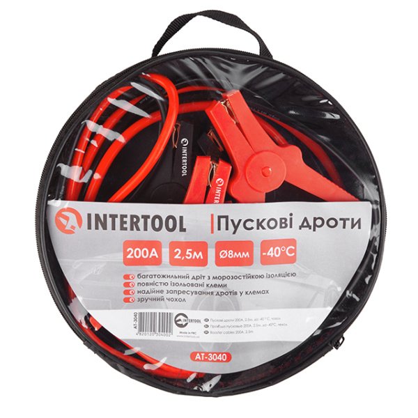 Пускові дроти 200 А, 2,5 м, до -40°C, чохол INTERTOOL AT-3040