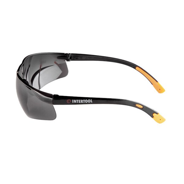 Окуляри захисні, затемнені, лінзи полікарбонат, заушники полікарбонат, захист від удару INTERTOOL SP-0088