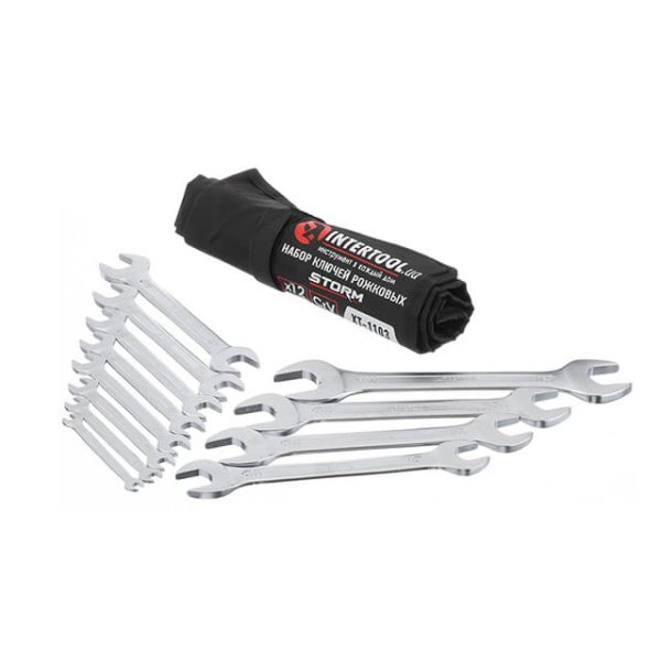Набір ключів ріжкових 12 шт, 6-32 мм, Cr-V, покриття сатин-хром, DIN3110, STORM INTERTOOL XT-1103