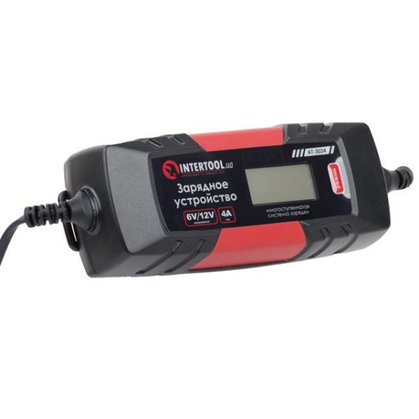 Зарядний пристрій 6/12 В, 4 А, 230 В, зимовий режим заряджання, дисплей, ємність акумуляторної батареї 1.2-120 А/г INTERTOOL AT-3024
