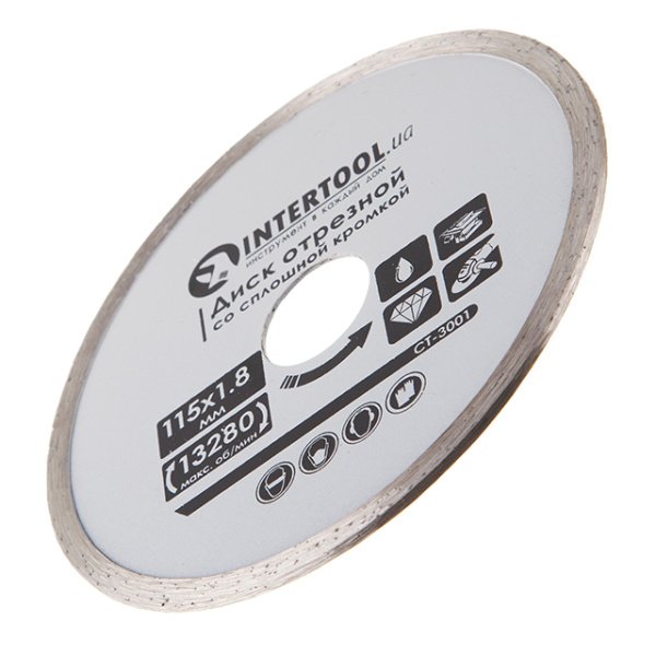Диск відрізний алмазний, з суцільною кромкою, 115 мм, 16-18%, 13280 об/хв INTERTOOL CT-3001