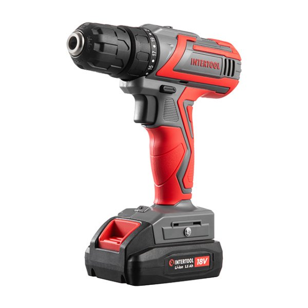 Дриль-шуруповерт акумуляторний 18 В, 17 Nm, 0-700 об/хв, 0.8-10 мм, Li-Ion, 1.5 Аг INTERTOOL DT-0315