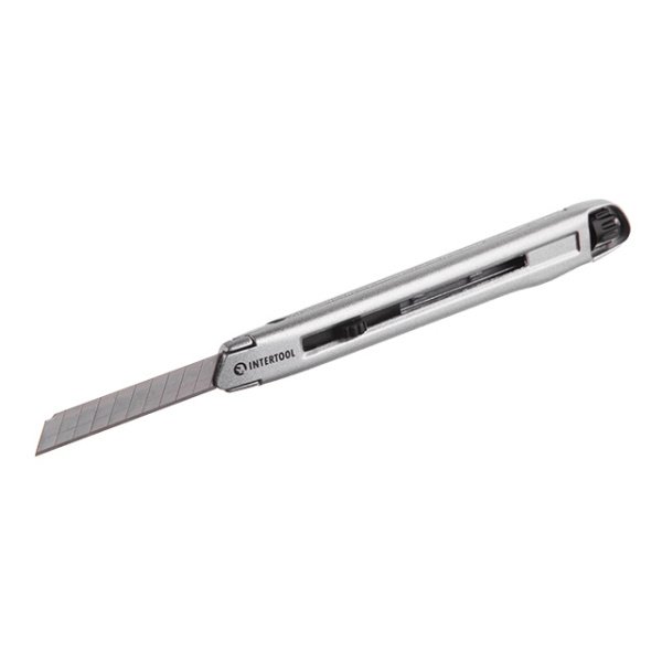 Ніж сегментний, 9 мм, металевий, посилений, гвинтова фіксація INTERTOOL HT-0509