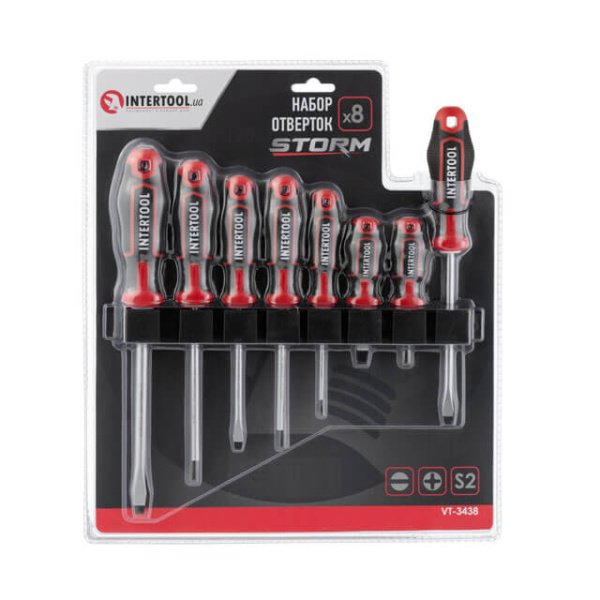 Набір викруток, 8 од., S2, 38-150 мм (SL5, SL6, SL8, PH0, PH1, PH2, PH2) STORM INTERTOOL VT-3438