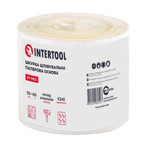 Шкурка шліфувальна, паперова основа, К240, 115 мм × 50 м INTERTOOL BT-0825