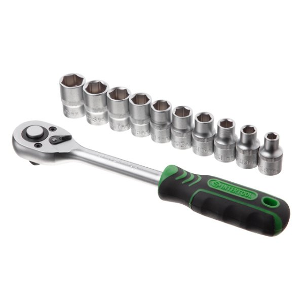 Набір шестигранних головок з тріскачкою, 1/2", 10 од. (8, 10, 12, 13, 14, 15, 16, 17, 18, 19 мм) INTERTOOL ET-6013