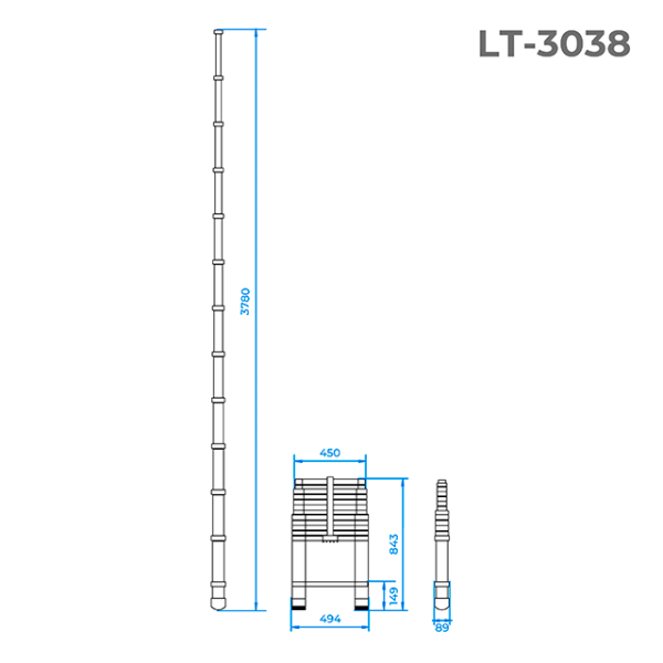 Драбина з алюмінію, телескопічна 12 сход., 3,78 м INTERTOOL LT-3038