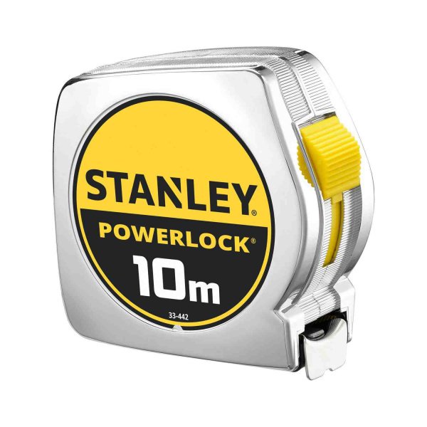Рулетка вимірювальна Powerlock® довжиною 10 м, шириною 25 мм в хромованому пластмасовому корпусі STANLEY 0-33-442