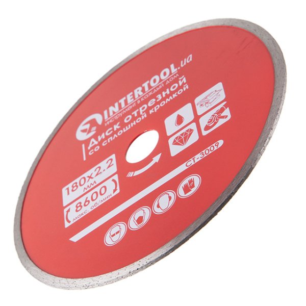 Диск відрізний алмазний по плитці, з суцільною крайкою, 180мм, 22-24% INTERTOOL CT-3009