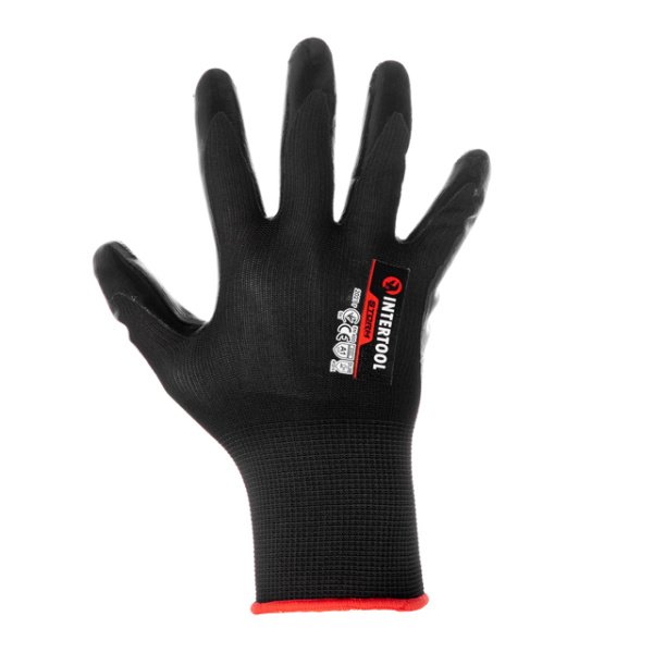 Рукавичка трикотажна з гладким нітриловим покриттям, синтетична, 8", STORM INTERTOOL SP-0186