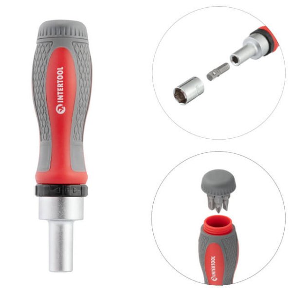 Викрутка реверсивна з комплектом насадок і головок 38 од, STORM INTERTOOL VT-3638