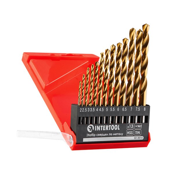 Набір свердел по металу DIN338 HSS, 13 шт. (2-8 мм), покриття Ti INTERTOOL SD-0014