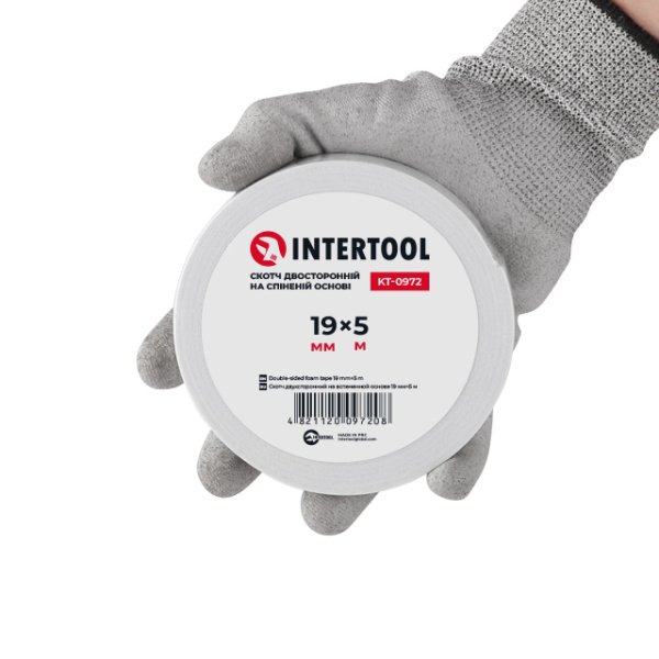 Скотч двосторонній 19 мм * 5 м на спіненій основі INTERTOOL KT-0972