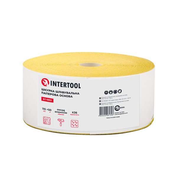 Шкурка шліфувальна, паперова основа, К36, 115 мм × 50 м INTERTOOL BT-0813