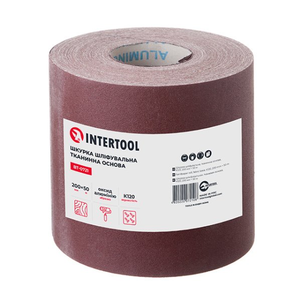 Шкурка шліфувальна на тканинній основі К120, 20cм x 50м INTERTOOL BT-0721