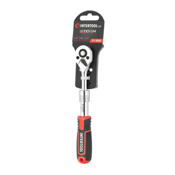 Рукоятка з храповим механізмом телескопічна, 72 зуба 1/4 ", Cr-V STORM INTERTOOL ET-8004