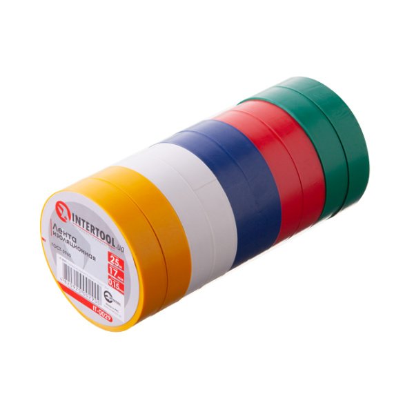 Стрічка ізоляційна 0.15 мм * 17 мм * 25 м, кольорова (10 од.) INTERTOOL IT-0029