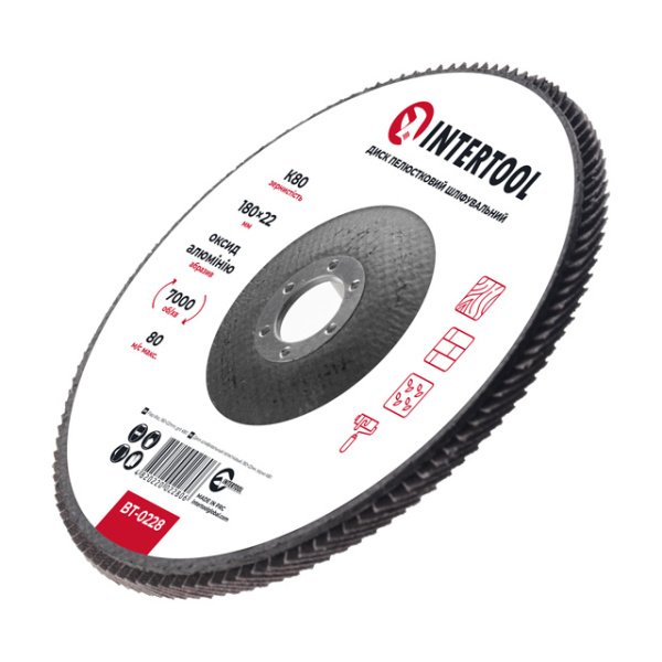 Диск шліфувальний пелюстковий 180 x 22мм зерно K80 INTERTOOL BT-0228