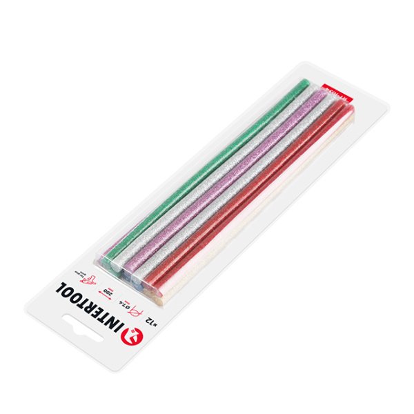 Комплект клейових стрижнів кольорових перламутрових, 7,4×200 мм, 12 шт. INTERTOOL RT-1034