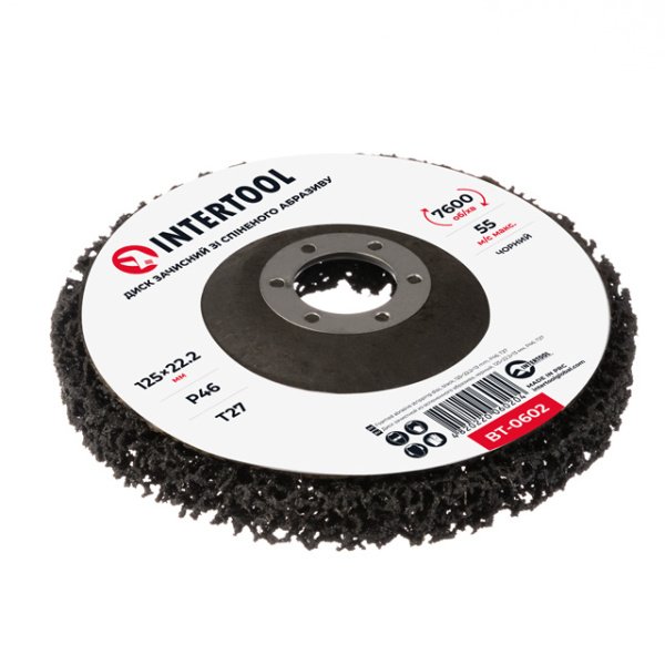 Диск зачисний зі спіненого абразиву, чорний, 125×22,2×13 мм, P46, T27, 7600 об/хв INTERTOOL BT-0602