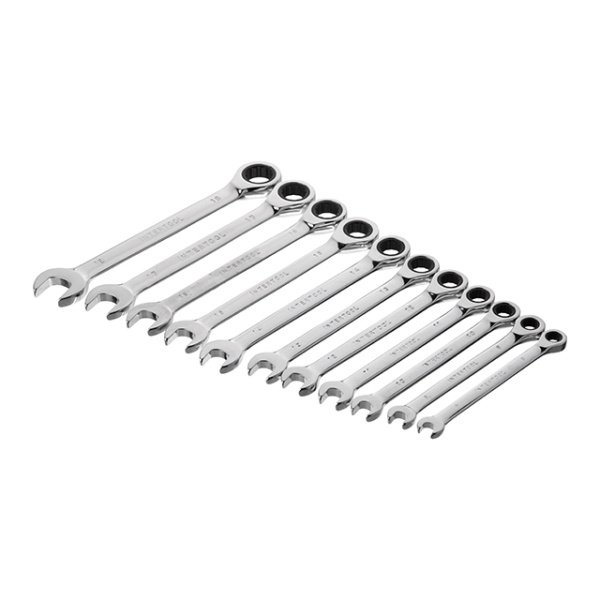 Набір ключів комбінованих, з тріскачкою, 11 шт., 8-19 мм, Cr-V, професійний, DIN3113 INTERTOOL XT-1304
