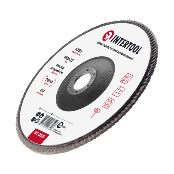 Диск шліфувальний пелюстковий 180 x 22мм зерно K150 INTERTOOL BT-0235