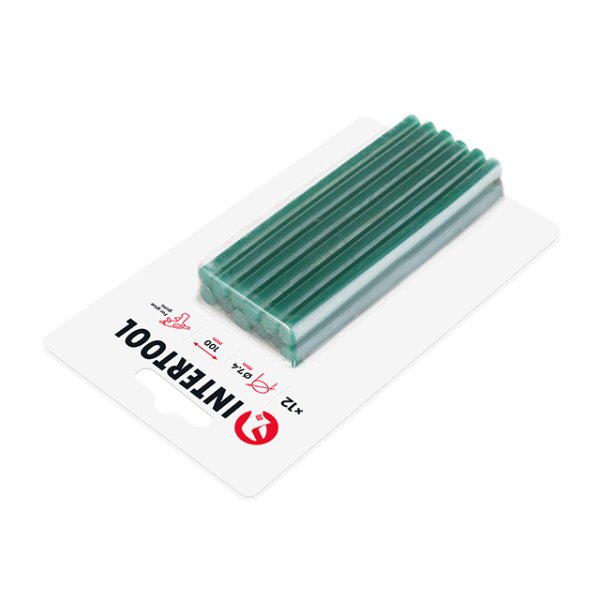 Комплект клейових стрижнів зелених, 7,4×100 мм, 12 шт. INTERTOOL RT-1058