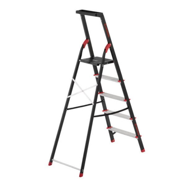 Драбина 5 сходинок, лоток для інвентарю, сталевий профіль, висота верхньої сходинки 1064мм, 457х893х1568мм, 150кг INTERTOOL LT-0055