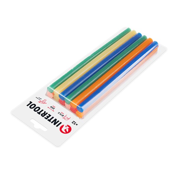 Комплект клейових стрижнів кольорових, 11,2×200 мм, 12 шт. INTERTOOL RT-1028