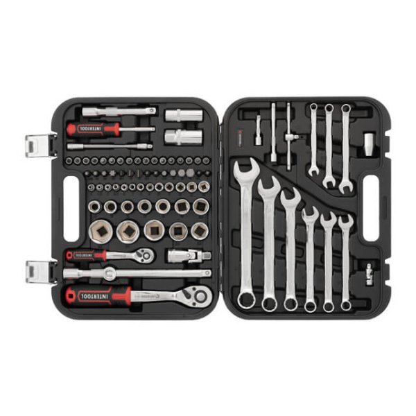 Набір інструментів STORM, 1/2" + 1/4", Cr-V, 82 од., головки: 4-32 мм, біти 32 од., ключі: 8-22 мм, кейс INTERTOOL ET-8082