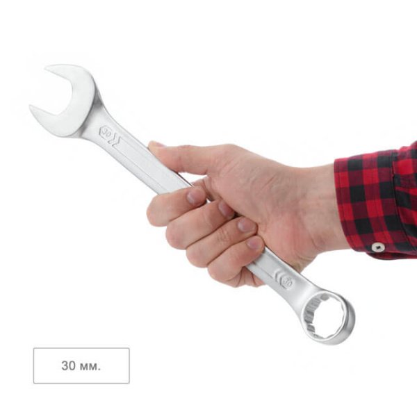 Ключ комбінований 30 мм, CrV, покриття Сатин-хром PROF DIN3113 INTERTOOL XT-1030