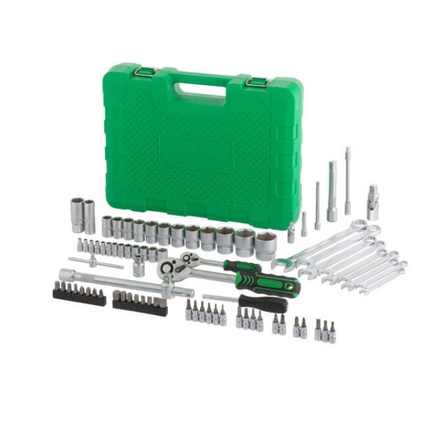 Набір інструментів, 1/2" + 1/4", 82 од., головки: 4-32 мм, біти 33 од., ключі: 8-19 мм, кейс INTERTOOL ET-6082SP