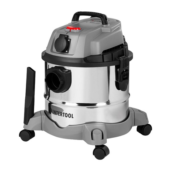 Пилосос будівельний, 1,4 кВт, >17 кПа, бак 20 л нержавіюча сталь 410, розетка, HEPA фільтр, шланг 3 м INTERTOOL DT-1025