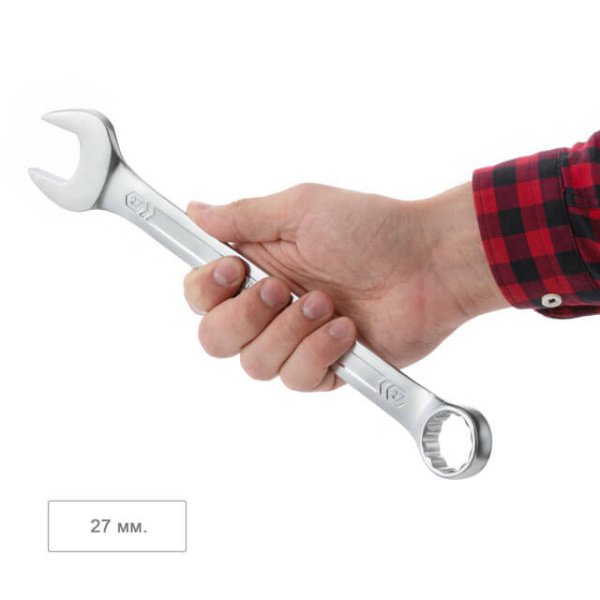 Ключ комбінований 27 мм, CrV, покриття Сатин-хром PROF DIN3113 INTERTOOL XT-1027