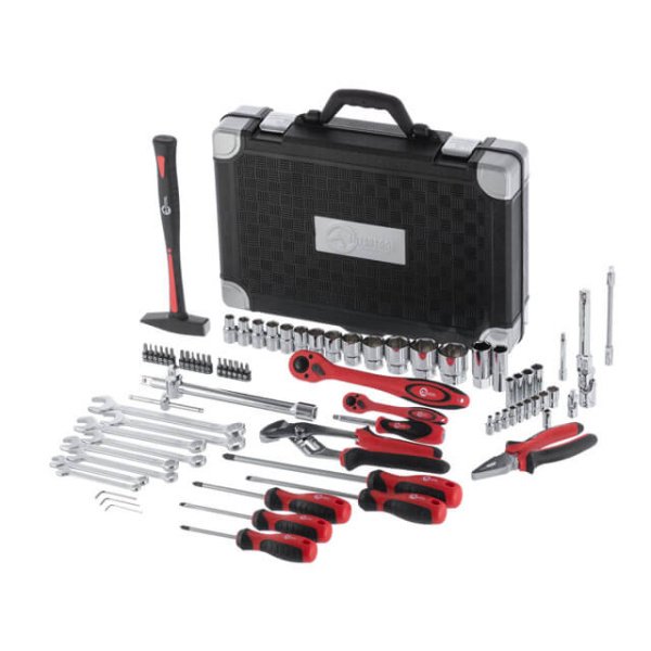 Набір інструментів, проф., 1/2" + 1/4", Cr-V, 78 од., головки: 4-32 мм, біти 18 од., подовж. головки: 8-13 мм, ключі: 8-19 мм, кейс INTERTOOL ET-7078